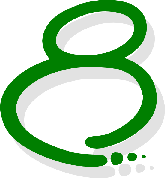 The number eight with a green outline on it against a white background.