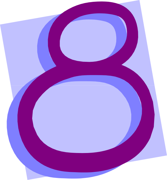 The number eight on a sign with an abstract background that has purple hues.