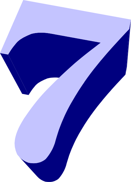 The number seven with a blue outline on top of another colorful background that is partially visible at bottom right corner.