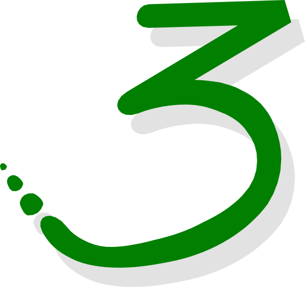 The number three with a green outline on it against a white background.