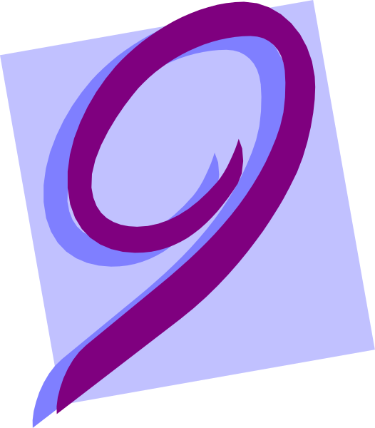 The image shows a stylized number nine with an abstract design resembling handwriting on paper within what appears to be a clip-art frame.