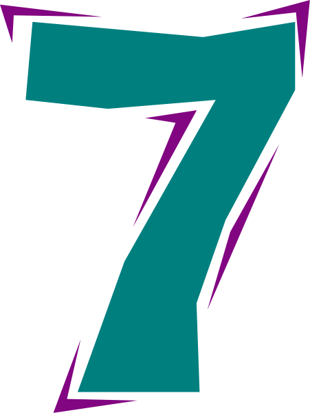 The number seven with a blue background on top of an abstract design that resembles watercolor splashes.