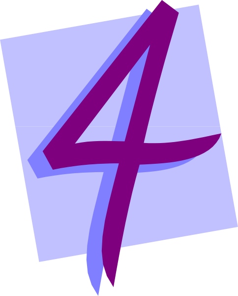 The image shows a stylized purple number four with an abstract design on top of it against a white background.