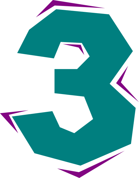 The number three with a stylized design on it against a dark background.