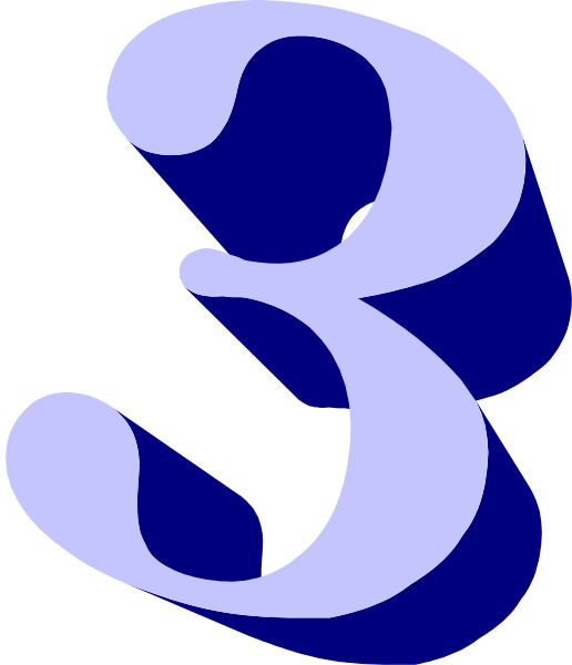 The number three with a blue background on top of another object that appears to be an abstract shape resembling a letter 'b'.