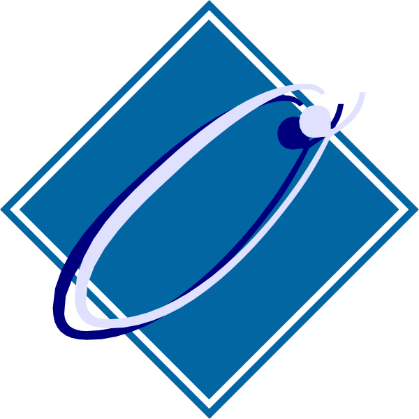 The image shows a blue circle with an arrow pointing to it from above on its right side, suggesting directionality within a larger square frame that has two diamonds in each corner; one is white and contains what appears to be a small black object resembling a spider or insect inside the diamond.
