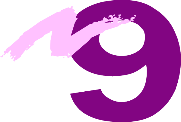 The image shows a purple logo with an abstract design that includes two curved lines forming what appears to be a stylized letter '9'.