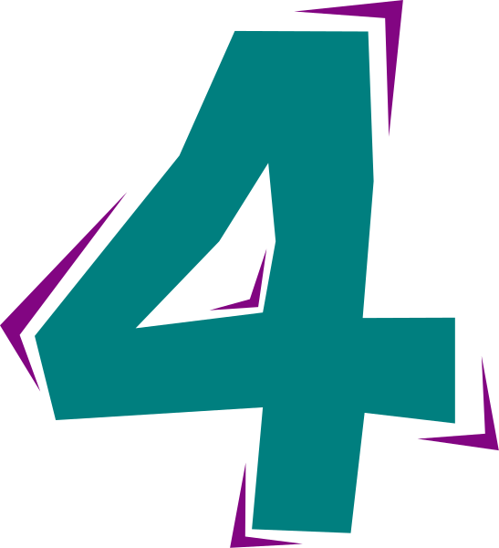 The number four with a stylized design resembling graffiti is prominently displayed on an abstract background in this image.