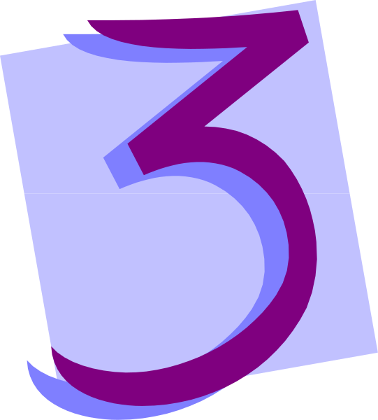 The number three with a purple outline on top of it against a white background.