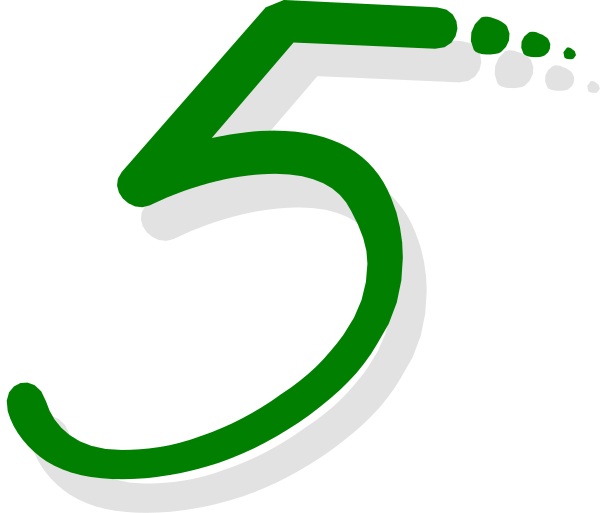The number five with a green background on top of an abstract design that resembles water waves at bottom right corner.