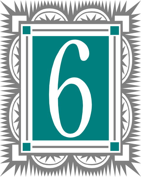 The number six inside a decorative border with an intricate design around it.