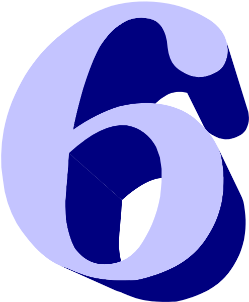 The number six with a blue background on top of another layer that has an abstract design underneath it.