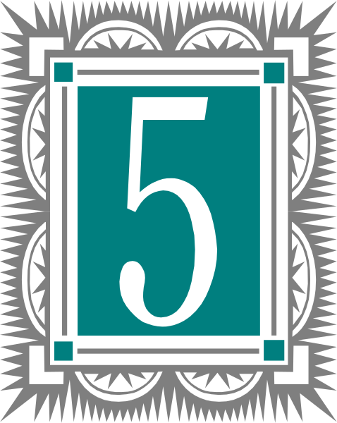 The number five inside a decorative border with an intricate design around it.