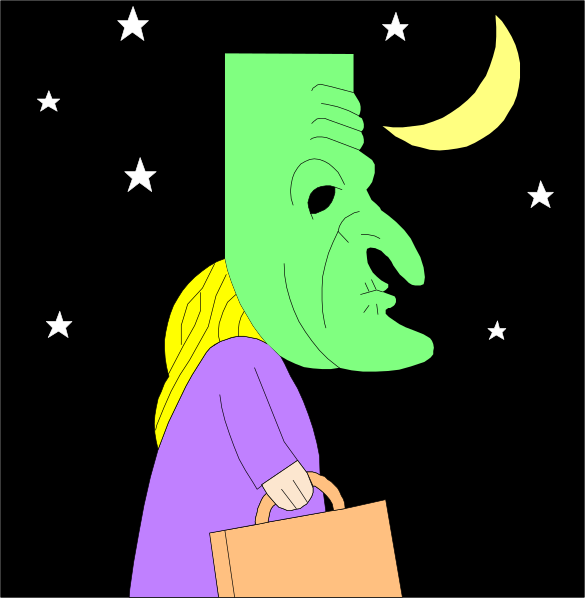 The image features a cartoon of an exaggerated masked character holding what appears to be a shopping bag with stars above it in space-themed backgrounds at nighttime.