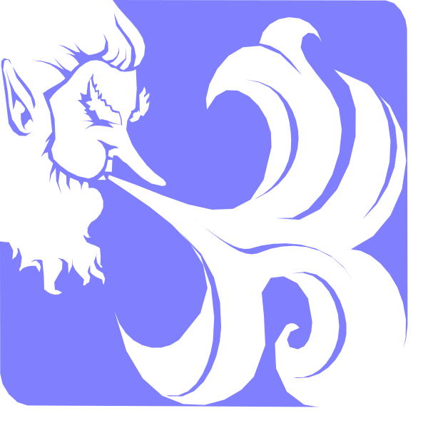 The image shows a stylized graphic of an abstract character with flowing hair that resembles musical notes, set against a purple background.