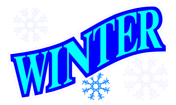 The image shows a graphic with text that reads "WINTER" at top of an oval shape filled with snowflakes in blue hues against white background; below it is another word "SNOWFALL," and beneath both words, there's more detailed depiction of falling snowflakes.