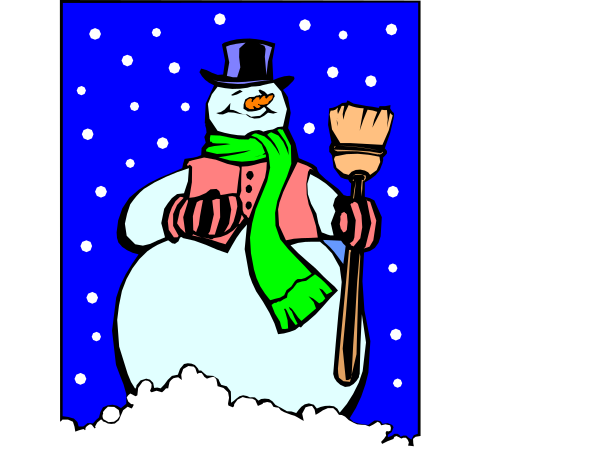 The image shows a cartoon of Santa Claus holding a shovel with snow on it against a Christmas-themed background that includes stars in the sky and what appears to be falling snowflakes.