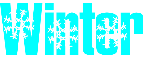 The image shows a winter scene with snowflakes falling against an icy blue background that has text on it reading "WINTER" in large white letters at the bottom of the picture. There is also smaller black and white lettering above this, which appears to be part of another word or phrase but not fully visible due to its size relative to the image's overall dimensions. The style suggests a simple graphic design with no additional context provided about objects, people, animals, actions, or setting beyond what has been described herein.