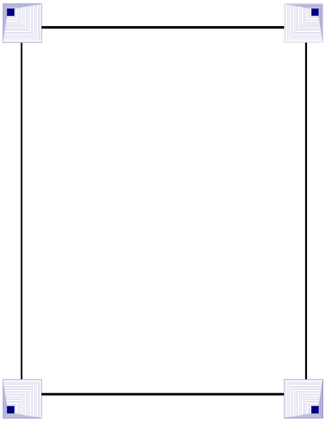 The image shows a blank white piece of paper with black borders inside an open book that is lying on its side against what appears to be a gray background.
