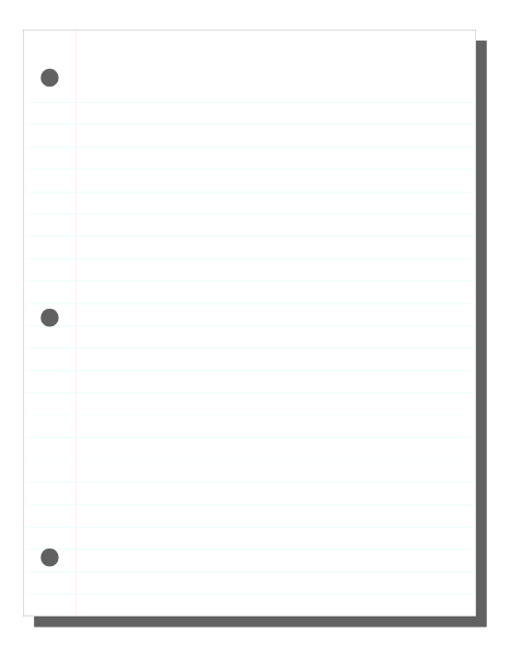 The image shows a blank lined notebook with three holes at top left corner on white background.