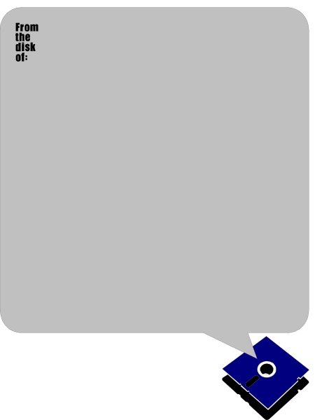 The image shows a blank white sign with text that reads "from disk" at its top right corner against an abstract background of blue shapes on gray.