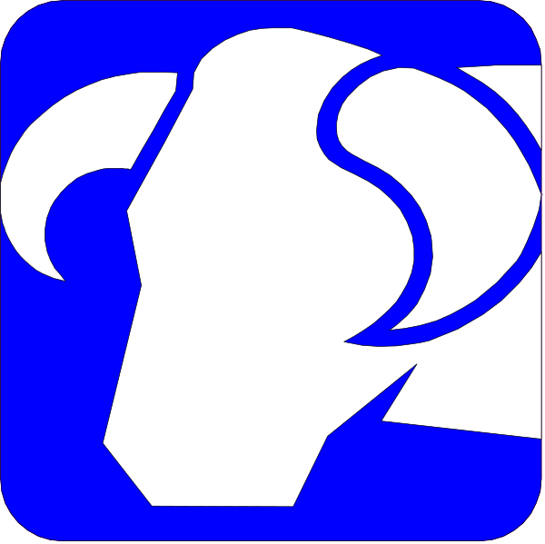 The image shows a blue logo with white text that reads "RAMS" on top of an animal head silhouette resembling a ram's face in profile view against a dark background.