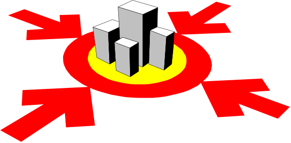 The image shows a stylized representation of an explosion with various shapes radiating outward from it on what appears to be a dark background; there is no text present in this clip-art illustration.