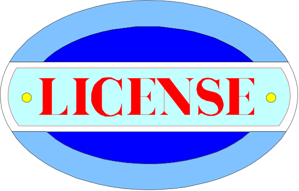 The image shows a logo with text that reads "LICENSE" on top of an oval shape resembling a license plate frame in blue coloring against white background.