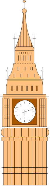 The image shows a stylized illustration of Big Ben with its clock face clearly visible against an abstract background that appears to be black and white in color scheme but has some pinkish hues on one side, giving it a modern look while still maintaining traditional elements like the iconic tower itself which is red.
