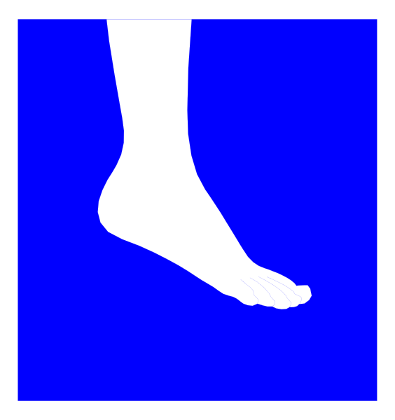 The image shows a single foot with toes pointing upwards against a blue background on what appears to be an advertisement for flip flops.