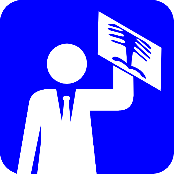 The image shows a blue sign with white text that reads "No Parking" next to an icon of a person holding up their hand as if pointing at something above them.