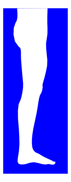 The image shows a blue stripe with white dots on it next to an abstract figure that appears humanoid but lacks facial features in shades of gray and black against a light background.