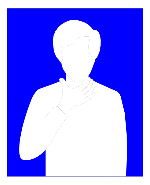 The image shows a black silhouette of an adult male figure with his hand on his chin against a blue background.