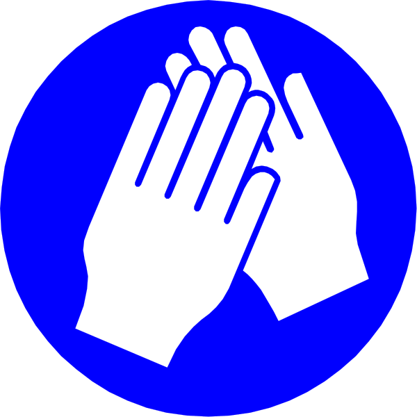The image shows a blue hand icon with two hands clapping together above it on either side of an arrow pointing upwards to indicate approval or agreement.