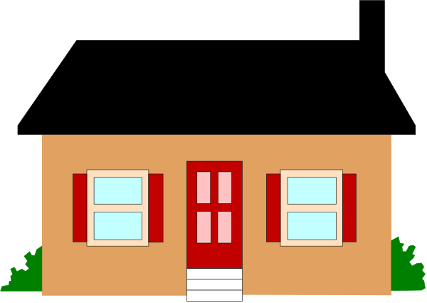 The image shows a pixelated representation of an orange house with two windows on its front side during nighttime against a dark background.