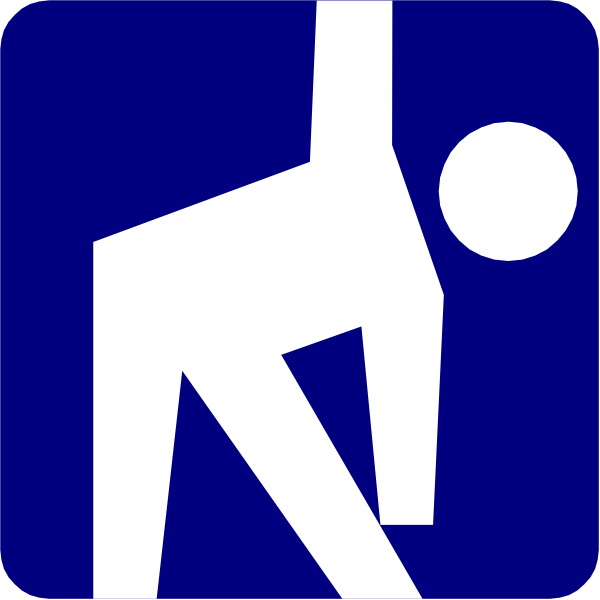 The image shows a blue sign with white text featuring an icon of a person lifting their leg as if to kick something on it while standing next to another figure that appears to be in pain from being kicked by this action, set against a plain background without any additional context or setting provided within the clip-art.