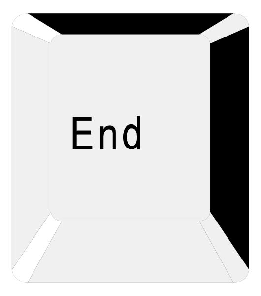 The image shows a white card with black text that reads "END" at its center against an indistinct background.