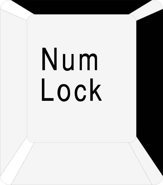 The image shows a white sign with black text that reads "NUM LOCK" on it placed against an indistinct background in what appears to be a small room.