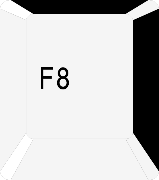 The image shows a white box with black text that reads "F8" on it against an indistinct background.
