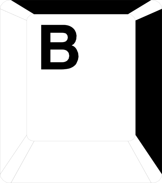 The black letter "B" on a white background with grid lines indicating measurement marks around it.