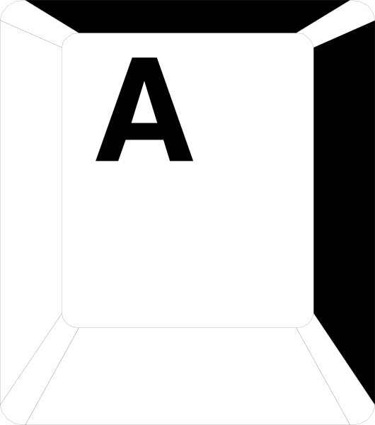 The image shows a white card with an "A" on it placed inside what appears to be a black frame against a gray background.
