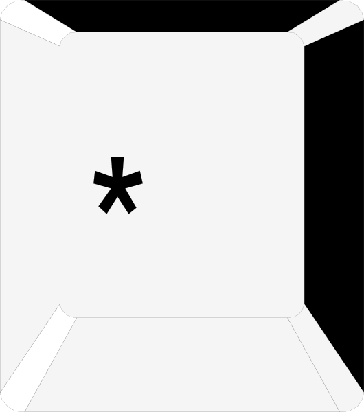 The image shows a white box with an asterisk on it against a dark background.