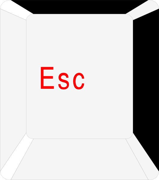 The image shows a white escape room sign with red text that reads "ESC" on it against an indistinct background.