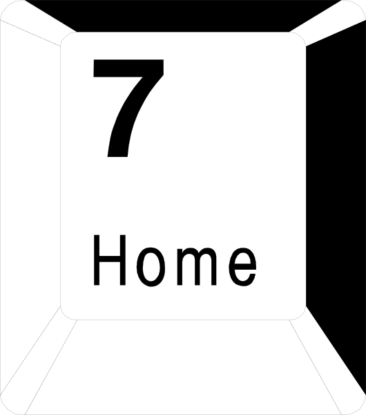 The image shows a sign with the number "7" on it next to an illustration of a house labeled as home in white text above the 7. There is also some additional decorative detail around the edges, but these do not detract from the primary focus which appears to be related to real estate or property identification. The style suggests that this could possibly be part of a game board for Monopoly given its resemblance to an in-game card with numbers and illustrations on it.