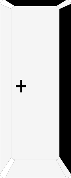 The image shows a black and white illustration of an upright refrigerator with its door open to reveal shelves inside.