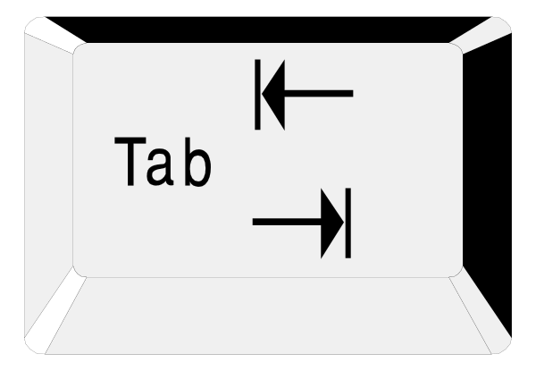 The image shows a computer keyboard with two keys highlighted: "Tab" on top of another key that is partially obscured by it; there's also an arrow pointing to these keys from above.