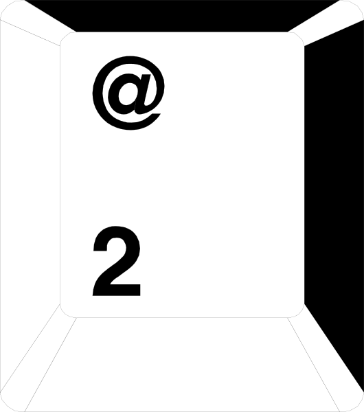 The image shows a white envelope with an @ symbol on it placed next to another similar but smaller envelope that has "2" written in black text inside of it.