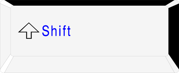 The image shows a computer keyboard with an arrow pointing to the "shift" key on it.