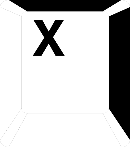 The image shows a white paper with an X on it placed inside of what appears to be a cardboard box that has been cut out in such a way as to create three-dimensional space around the paper.