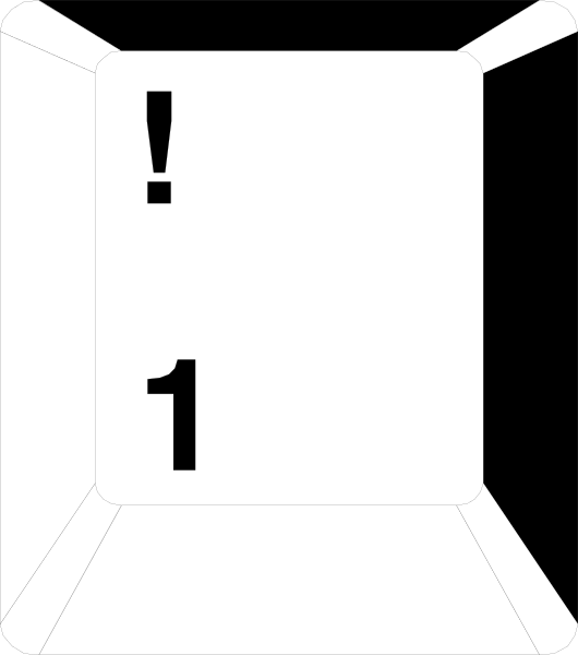 The image shows a white sign with an exclamation mark on it against a black background inside what appears to be a room that looks like a classroom due to its shape resembling a chalkboard.